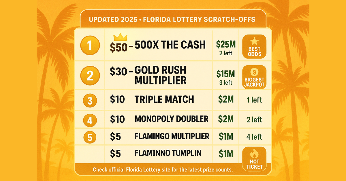 The Top 5 Florida Scratch-Offs with the Best Prizes Left